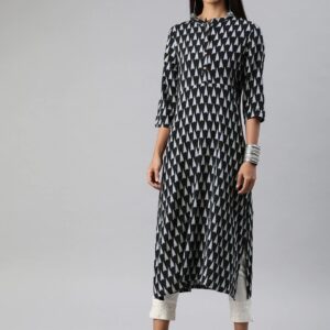 Anouk Women Black & Grey Printed Straight Kurta