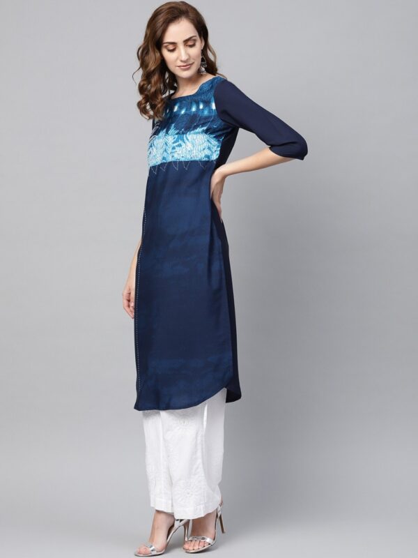 W Women Blue Yoke Design Straight Kurta