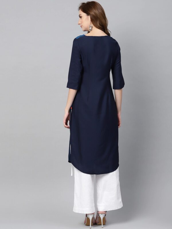 W Women Blue Yoke Design Straight Kurta