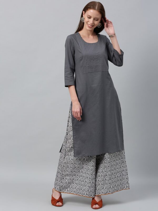 Anouk Women Grey Solid Straight Kurta