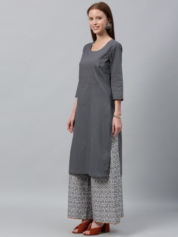 Anouk Women Grey Solid Straight Kurta