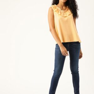 DressBerry Women Yellow Ribbed A-Line Top