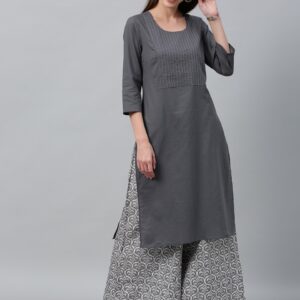 Anouk Women Grey Solid Straight Kurta