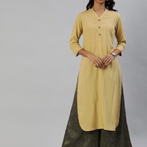 Anouk Women Beige Solid Straight Kurta