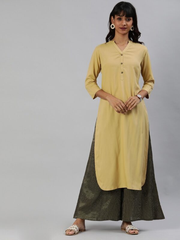 Anouk Women Beige Solid Straight Kurta