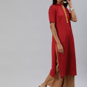 Anouk Women Red Solid Straight Kurta