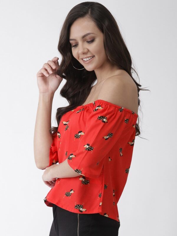 Rue Collection Women Red & Black Quirky Print Bardot Top