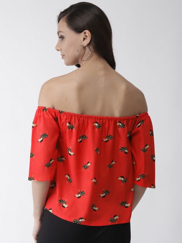 Rue Collection Women Red & Black Quirky Print Bardot Top