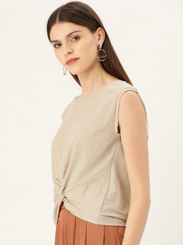 MANGO Women Beige Solid Twisted Hem Top