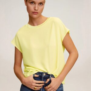 MANGO Women Yellow Solid Round Neck T-shirt