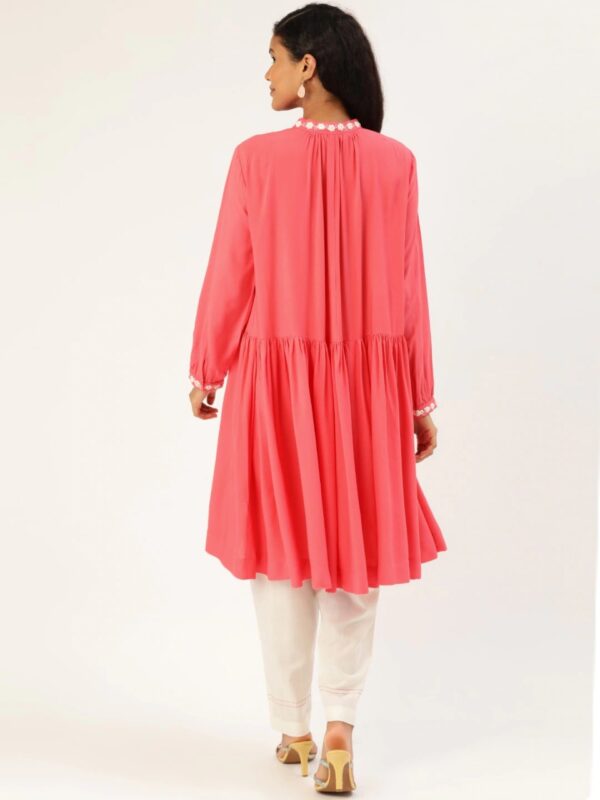 Sangria Women Coral Pink Solid A-Line Kurta