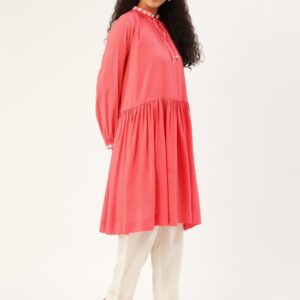 Sangria Women Coral Pink Solid A-Line Kurta