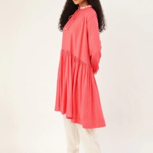 Sangria Women Coral Pink Solid A-Line Kurta