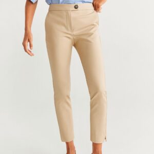 MANGO Women Beige Solid Formal Sustainable Trousers