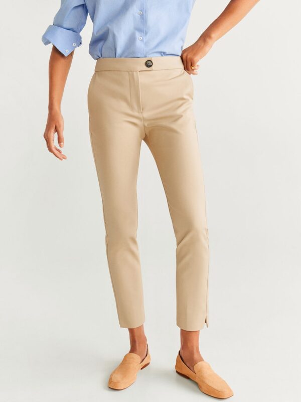 MANGO Women Beige Solid Formal Sustainable Trousers