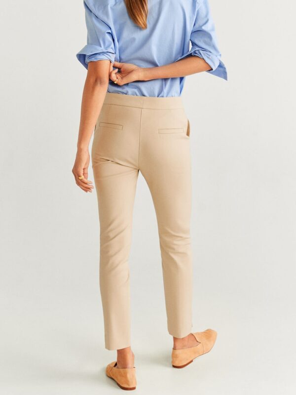 MANGO Women Beige Solid Formal Sustainable Trousers