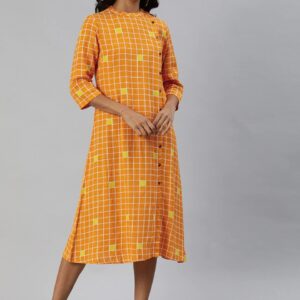 Anouk Women Checked A-Line Cotton-Linen Kurta