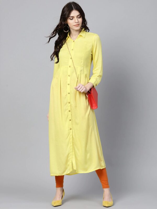 Jaipur Kurti Women Yellow Self-Design A-Line Kurta