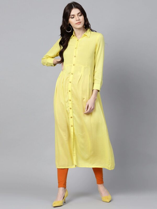 Jaipur Kurti Women Yellow Self-Design A-Line Kurta