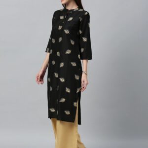 Anouk Women Black & Golden Foil Printed Kurta with Palazzos