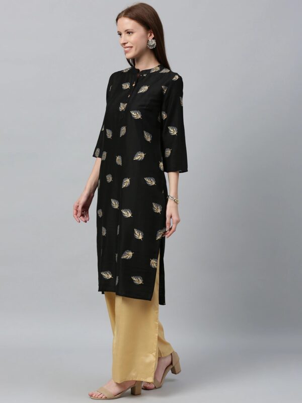 Anouk Women Black & Golden Foil Printed Kurta with Palazzos