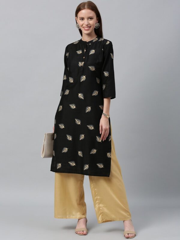 Anouk Women Black & Golden Foil Printed Kurta with Palazzos