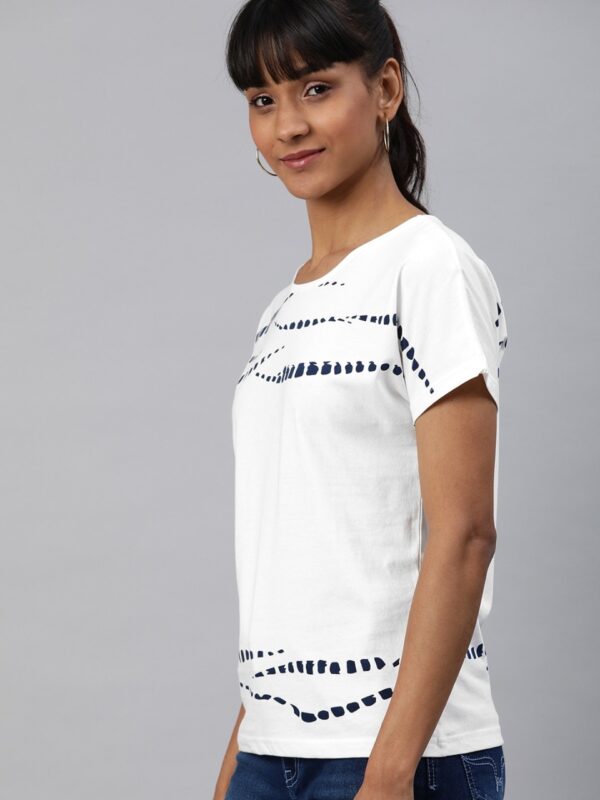 HERE&NOW Women White Printed Round Neck Pure Cotton T-shirt