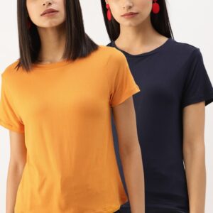 DressBerry Women Solid Set Of 2 Round Neck T-shirts