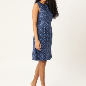 her by invictus Women Blue Floral Print A-Line Dress