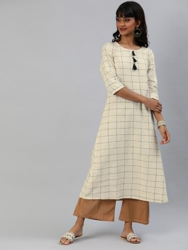 Anouk Women Off-White & Black Checked A-Line Kurta