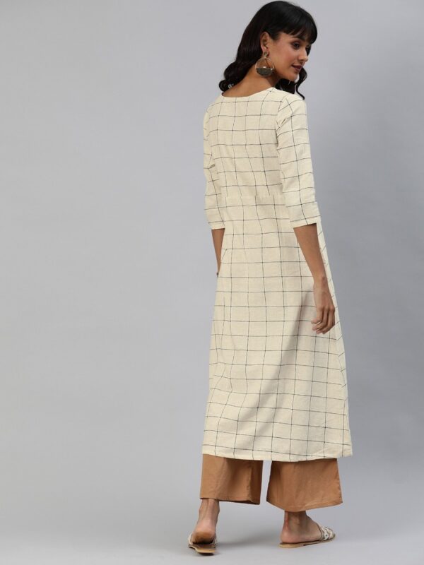 Anouk Women Off-White & Black Checked A-Line Kurta