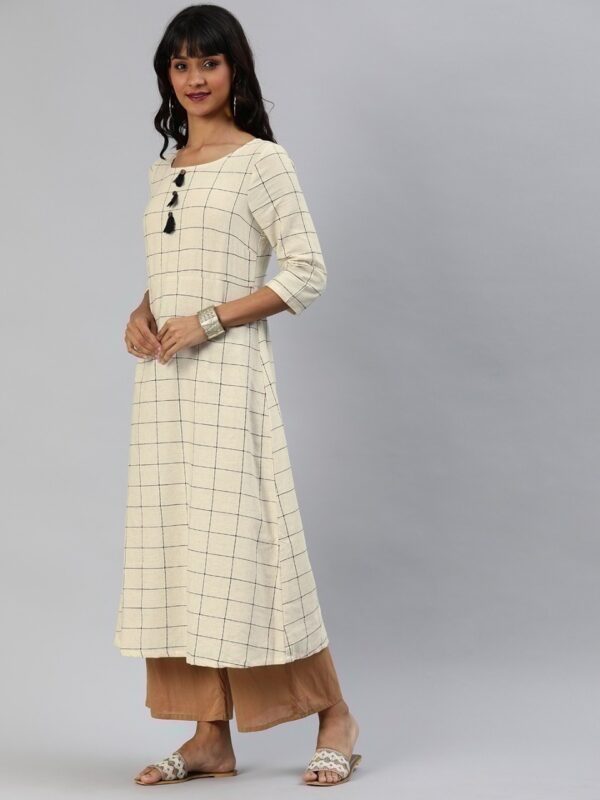 Anouk Women Off-White & Black Checked A-Line Kurta