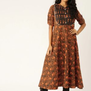 Sangria Women Rust Printed Anarkali Kurta