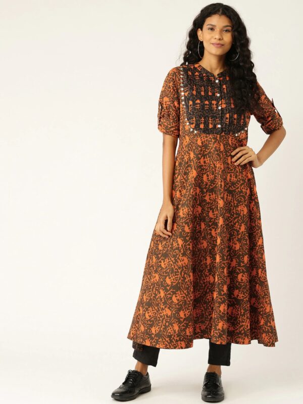 Sangria Women Rust Printed Anarkali Kurta