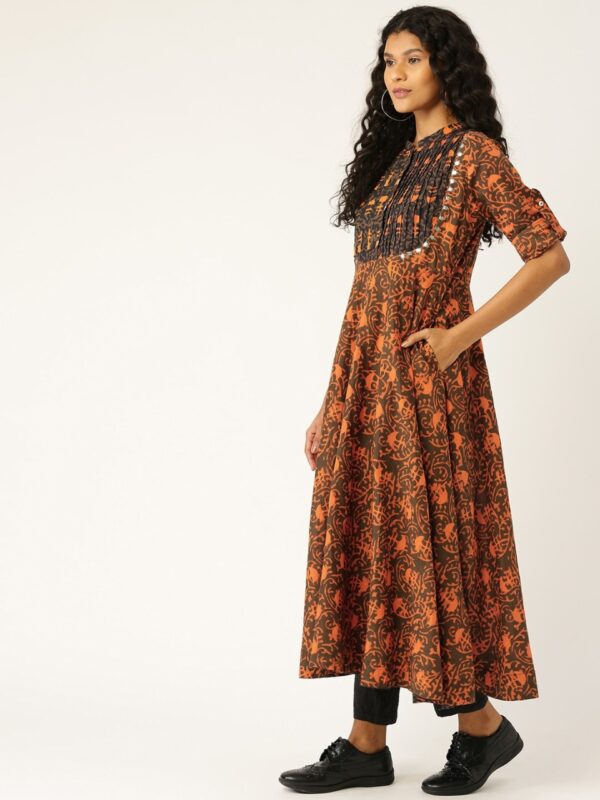 Sangria Women Rust Printed Anarkali Kurta