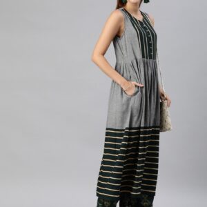 Anouk Women Grey Striped A-Line Kurta