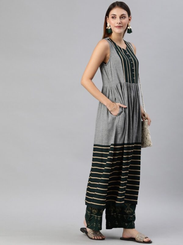 Anouk Women Grey Striped A-Line Kurta