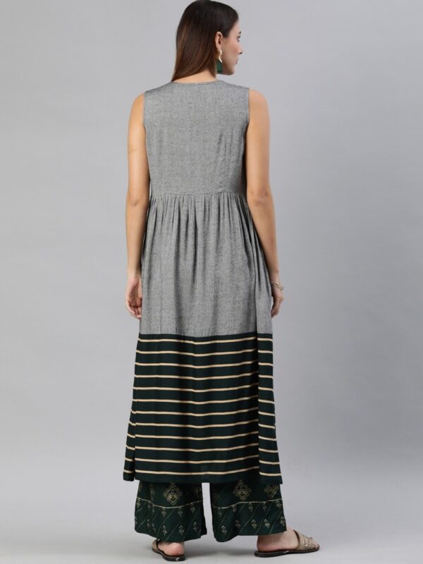 Anouk Women Grey Striped A-Line Kurta