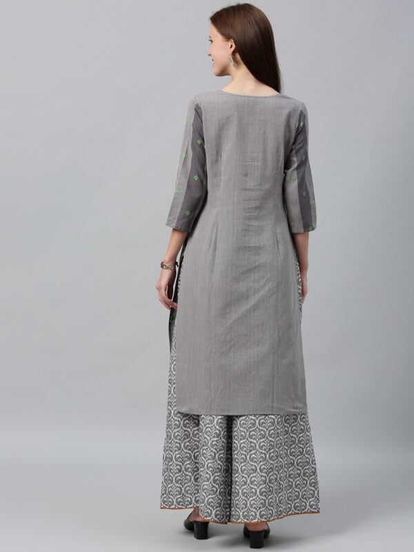 Anouk Women Grey Striped Straight Kurta with Thread Work