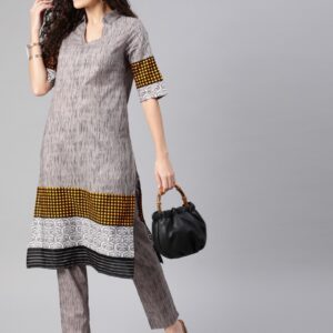 Anouk Women Grey & Black Printed Kurta with Trousers