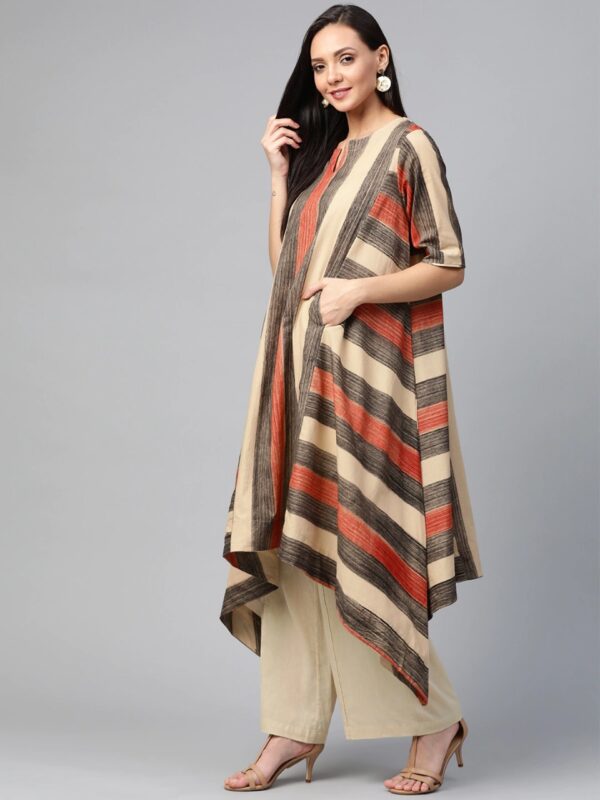 Sangria Women Striped Bagru Longline Asymmetric Sustainable Tunic