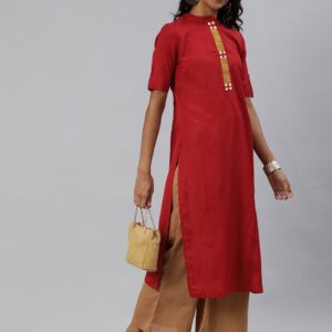 Anouk Women Red Solid Straight Kurta