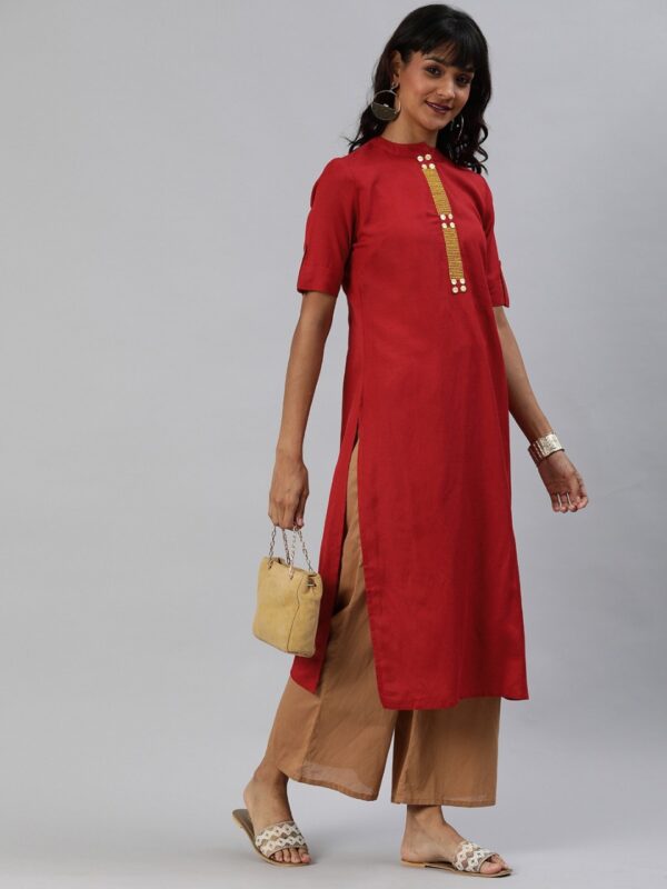 Anouk Women Red Solid Straight Kurta