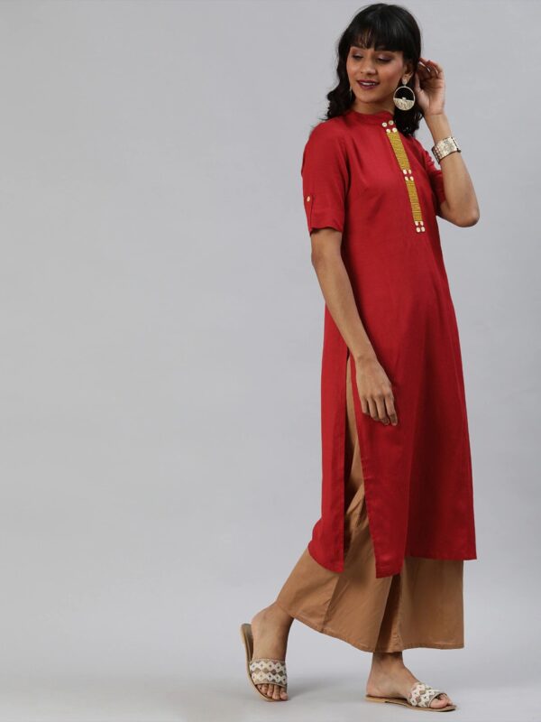 Anouk Women Red Solid Straight Kurta