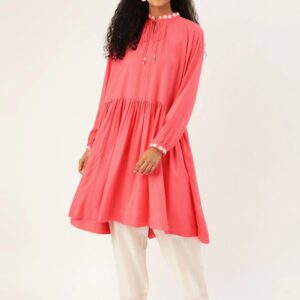 Sangria Women Coral  Solid A-Line Kurta