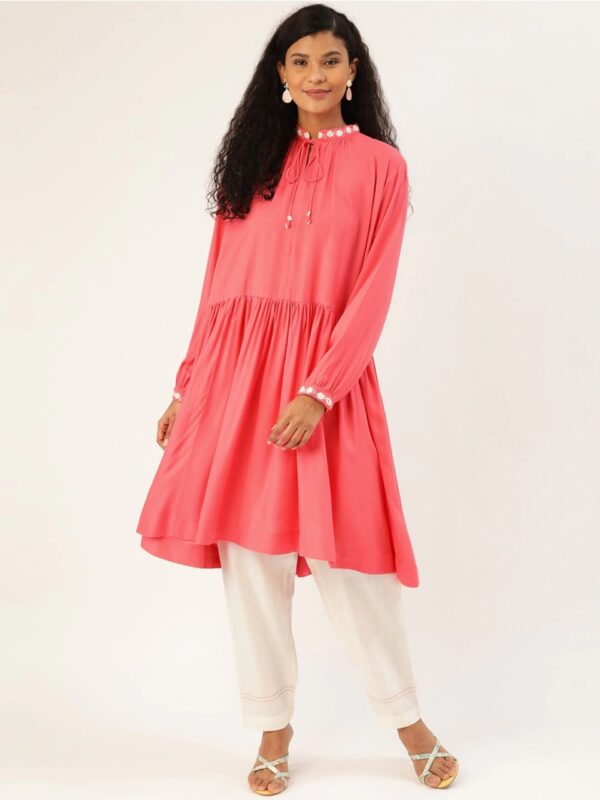 Sangria Women Coral  Solid A-Line Kurta