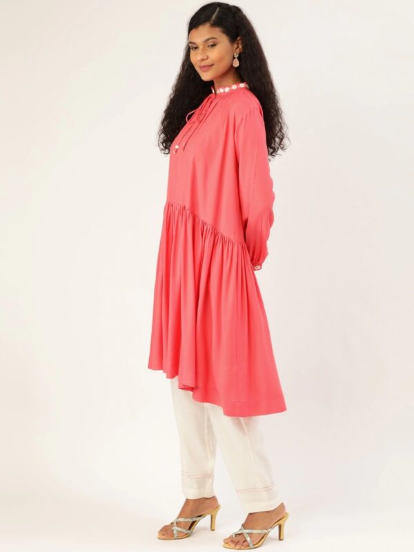 Sangria Women Coral  Solid A-Line Kurta