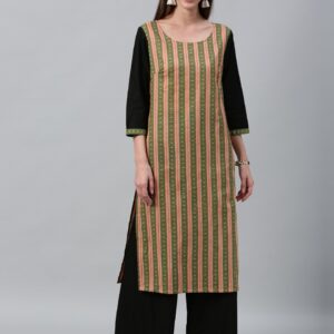 Anouk Women Striped Straight Kurta with Contrast Sleeves