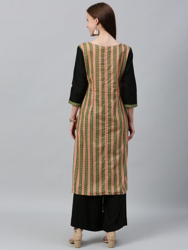 Anouk Women Striped Straight Kurta with Contrast Sleeves