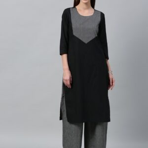 Anouk Women Black & Grey Yoke Design Kurta with Palazzos